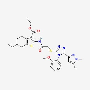 molecular formula C29H34N6O4S2 B4344843 ETHYL 2-[(2-{[5-(1,5-DIMETHYL-1H-PYRAZOL-3-YL)-4-(2-METHOXYPHENYL)-4H-1,2,4-TRIAZOL-3-YL]SULFANYL}ACETYL)AMINO]-6-ETHYL-4,5,6,7-TETRAHYDRO-1-BENZOTHIOPHENE-3-CARBOXYLATE 