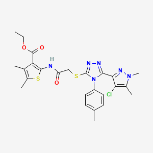 molecular formula C25H27ClN6O3S2 B4344860 ETHYL 2-[(2-{[5-(4-CHLORO-1,5-DIMETHYL-1H-PYRAZOL-3-YL)-4-(4-METHYLPHENYL)-4H-1,2,4-TRIAZOL-3-YL]SULFANYL}ACETYL)AMINO]-4,5-DIMETHYL-3-THIOPHENECARBOXYLATE 