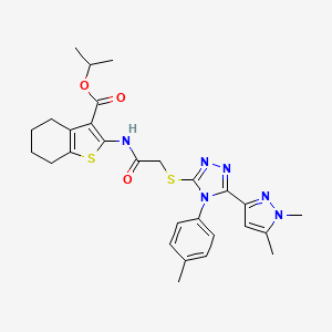 molecular formula C28H32N6O3S2 B4344868 isopropyl 2-[({[5-(1,5-dimethyl-1H-pyrazol-3-yl)-4-(4-methylphenyl)-4H-1,2,4-triazol-3-yl]thio}acetyl)amino]-4,5,6,7-tetrahydro-1-benzothiophene-3-carboxylate 