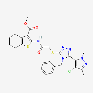 molecular formula C26H27ClN6O3S2 B4344879 METHYL 2-[(2-{[4-BENZYL-5-(4-CHLORO-1,3-DIMETHYL-1H-PYRAZOL-5-YL)-4H-1,2,4-TRIAZOL-3-YL]SULFANYL}ACETYL)AMINO]-4,5,6,7-TETRAHYDRO-1-BENZOTHIOPHENE-3-CARBOXYLATE 