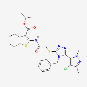 molecular formula C28H31ClN6O3S2 B4344887 isopropyl 2-[({[4-benzyl-5-(4-chloro-1,3-dimethyl-1H-pyrazol-5-yl)-4H-1,2,4-triazol-3-yl]thio}acetyl)amino]-4,5,6,7-tetrahydro-1-benzothiophene-3-carboxylate 