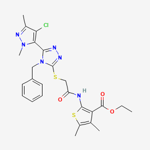 molecular formula C25H27ClN6O3S2 B4344895 ethyl 2-[({[4-benzyl-5-(4-chloro-1,3-dimethyl-1H-pyrazol-5-yl)-4H-1,2,4-triazol-3-yl]thio}acetyl)amino]-4,5-dimethyl-3-thiophenecarboxylate 