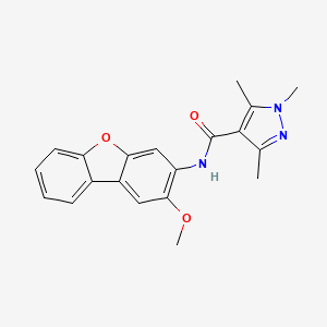 molecular formula C20H19N3O3 B4344923 N-(2-methoxydibenzo[b,d]furan-3-yl)-1,3,5-trimethyl-1H-pyrazole-4-carboxamide 