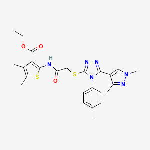 molecular formula C25H28N6O3S2 B4345004 ETHYL 2-[(2-{[5-(1,3-DIMETHYL-1H-PYRAZOL-4-YL)-4-(4-METHYLPHENYL)-4H-1,2,4-TRIAZOL-3-YL]SULFANYL}ACETYL)AMINO]-4,5-DIMETHYL-3-THIOPHENECARBOXYLATE 