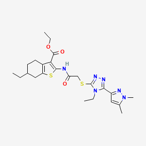molecular formula C24H32N6O3S2 B4345017 ETHYL 2-[(2-{[5-(1,5-DIMETHYL-1H-PYRAZOL-3-YL)-4-ETHYL-4H-1,2,4-TRIAZOL-3-YL]SULFANYL}ACETYL)AMINO]-6-ETHYL-4,5,6,7-TETRAHYDRO-1-BENZOTHIOPHENE-3-CARBOXYLATE 