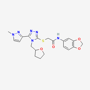molecular formula C20H22N6O4S B4345058 N-(1,3-BENZODIOXOL-5-YL)-2-{[5-(1-METHYL-1H-PYRAZOL-3-YL)-4-(TETRAHYDRO-2-FURANYLMETHYL)-4H-1,2,4-TRIAZOL-3-YL]SULFANYL}ACETAMIDE 