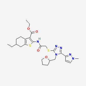 molecular formula C26H34N6O4S2 B4345077 ETHYL 6-ETHYL-2-[(2-{[5-(1-METHYL-1H-PYRAZOL-3-YL)-4-(TETRAHYDRO-2-FURANYLMETHYL)-4H-1,2,4-TRIAZOL-3-YL]SULFANYL}ACETYL)AMINO]-4,5,6,7-TETRAHYDRO-1-BENZOTHIOPHENE-3-CARBOXYLATE 