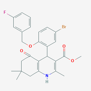 molecular formula C27H27BrFNO4 B4345141 methyl 4-{5-bromo-2-[(3-fluorobenzyl)oxy]phenyl}-2,7,7-trimethyl-5-oxo-1,4,5,6,7,8-hexahydro-3-quinolinecarboxylate 
