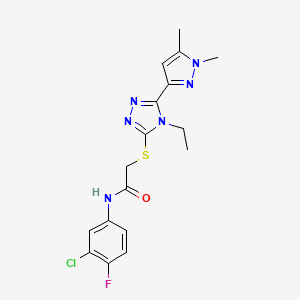 molecular formula C17H18ClFN6OS B4345480 N-(3-chloro-4-fluorophenyl)-2-{[5-(1,5-dimethyl-1H-pyrazol-3-yl)-4-ethyl-4H-1,2,4-triazol-3-yl]sulfanyl}acetamide 
