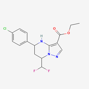 molecular formula C16H16ClF2N3O2 B4345863 ethyl 5-(4-chlorophenyl)-7-(difluoromethyl)-4,5,6,7-tetrahydropyrazolo[1,5-a]pyrimidine-3-carboxylate 
