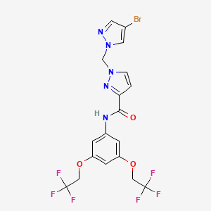 molecular formula C18H14BrF6N5O3 B4346044 N~3~-[3,5-BIS(2,2,2-TRIFLUOROETHOXY)PHENYL]-1-[(4-BROMO-1H-PYRAZOL-1-YL)METHYL]-1H-PYRAZOLE-3-CARBOXAMIDE 