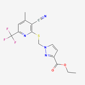 molecular formula C15H13F3N4O2S B4346269 ETHYL 1-({[3-CYANO-4-METHYL-6-(TRIFLUOROMETHYL)-2-PYRIDYL]SULFANYL}METHYL)-1H-PYRAZOLE-3-CARBOXYLATE 