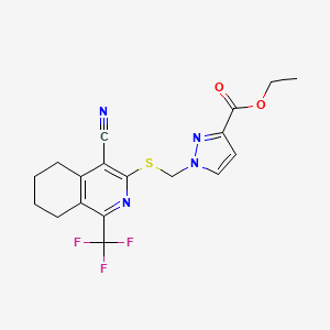 molecular formula C18H17F3N4O2S B4346275 ETHYL 1-({[4-CYANO-1-(TRIFLUOROMETHYL)-5,6,7,8-TETRAHYDRO-3-ISOQUINOLINYL]SULFANYL}METHYL)-1H-PYRAZOLE-3-CARBOXYLATE 
