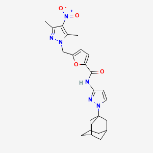 molecular formula C24H28N6O4 B4346364 N-[1-(1-adamantyl)-1H-pyrazol-3-yl]-5-[(3,5-dimethyl-4-nitro-1H-pyrazol-1-yl)methyl]-2-furamide 
