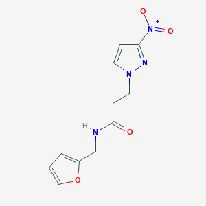 molecular formula C11H12N4O4 B4346570 N-(2-furylmethyl)-3-(3-nitro-1H-pyrazol-1-yl)propanamide 