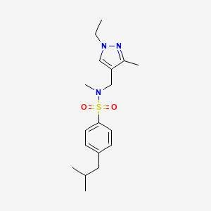 molecular formula C18H27N3O2S B4348829 N-[(1-ethyl-3-methyl-1H-pyrazol-4-yl)methyl]-4-isobutyl-N-methylbenzenesulfonamide 