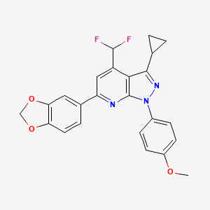molecular formula C24H19F2N3O3 B4349426 4-[6-(1,3-BENZODIOXOL-5-YL)-3-CYCLOPROPYL-4-(DIFLUOROMETHYL)-1H-PYRAZOLO[3,4-B]PYRIDIN-1-YL]PHENYL METHYL ETHER 
