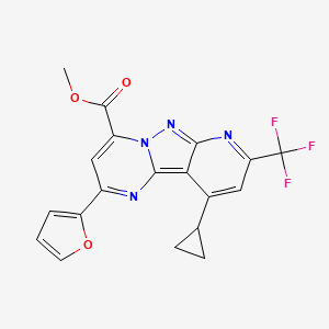 molecular formula C19H13F3N4O3 B4351035 methyl 13-cyclopropyl-4-(furan-2-yl)-11-(trifluoromethyl)-3,7,8,10-tetrazatricyclo[7.4.0.02,7]trideca-1,3,5,8,10,12-hexaene-6-carboxylate 