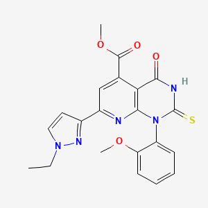 molecular formula C21H19N5O4S B4351086 methyl 7-(1-ethyl-1H-pyrazol-3-yl)-1-(2-methoxyphenyl)-4-oxo-2-sulfanyl-1,4-dihydropyrido[2,3-d]pyrimidine-5-carboxylate 