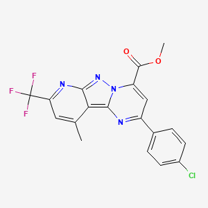 molecular formula C19H12ClF3N4O2 B4351189 methyl 4-(4-chlorophenyl)-13-methyl-11-(trifluoromethyl)-3,7,8,10-tetrazatricyclo[7.4.0.02,7]trideca-1,3,5,8,10,12-hexaene-6-carboxylate 
