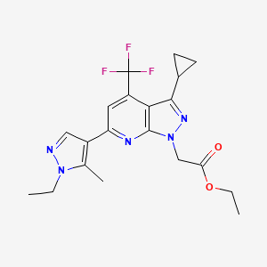 molecular formula C20H22F3N5O2 B4351648 ETHYL 2-[3-CYCLOPROPYL-6-(1-ETHYL-5-METHYL-1H-PYRAZOL-4-YL)-4-(TRIFLUOROMETHYL)-1H-PYRAZOLO[3,4-B]PYRIDIN-1-YL]ACETATE 