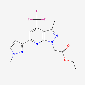 molecular formula C16H16F3N5O2 B4352268 ethyl [3-methyl-6-(1-methyl-1H-pyrazol-3-yl)-4-(trifluoromethyl)-1H-pyrazolo[3,4-b]pyridin-1-yl]acetate 
