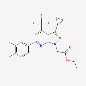molecular formula C22H22F3N3O2 B4352478 ETHYL 2-[3-CYCLOPROPYL-6-(3,4-DIMETHYLPHENYL)-4-(TRIFLUOROMETHYL)-1H-PYRAZOLO[3,4-B]PYRIDIN-1-YL]ACETATE 