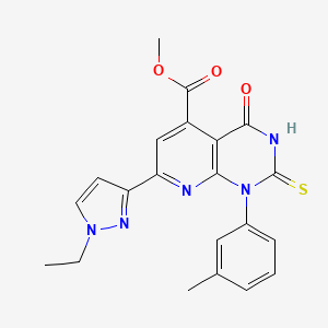 molecular formula C21H19N5O3S B4352893 methyl 7-(1-ethyl-1H-pyrazol-3-yl)-1-(3-methylphenyl)-4-oxo-2-sulfanyl-1,4-dihydropyrido[2,3-d]pyrimidine-5-carboxylate 