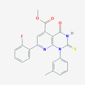 molecular formula C22H16FN3O3S B4352951 Methyl 7-(2-fluorophenyl)-1-(3-methylphenyl)-4-oxo-2-sulfanyl-1,4-dihydropyrido[2,3-d]pyrimidine-5-carboxylate 