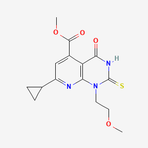 molecular formula C15H17N3O4S B4353574 Methyl 7-cyclopropyl-1-(2-methoxyethyl)-4-oxo-2-sulfanyl-1,4-dihydropyrido[2,3-d]pyrimidine-5-carboxylate 