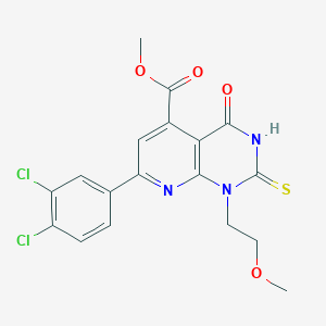 molecular formula C18H15Cl2N3O4S B4353589 Methyl 7-(3,4-dichlorophenyl)-1-(2-methoxyethyl)-4-oxo-2-sulfanyl-1,4-dihydropyrido[2,3-d]pyrimidine-5-carboxylate 