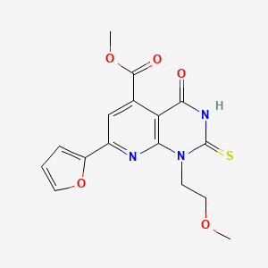 molecular formula C16H15N3O5S B4353795 METHYL 7-(2-FURYL)-1-(2-METHOXYETHYL)-4-OXO-2-SULFANYL-1,4-DIHYDROPYRIDO[2,3-D]PYRIMIDINE-5-CARBOXYLATE 