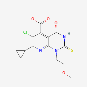 molecular formula C15H16ClN3O4S B4353798 Methyl 6-chloro-7-cyclopropyl-1-(2-methoxyethyl)-4-oxo-2-sulfanyl-1,4-dihydropyrido[2,3-d]pyrimidine-5-carboxylate 
