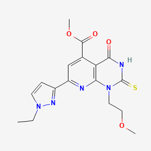 molecular formula C17H19N5O4S B4353802 methyl 7-(1-ethyl-1H-pyrazol-3-yl)-1-(2-methoxyethyl)-4-oxo-2-sulfanyl-1,4-dihydropyrido[2,3-d]pyrimidine-5-carboxylate 