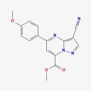 molecular formula C16H12N4O3 B4353893 methyl 3-cyano-5-(4-methoxyphenyl)pyrazolo[1,5-a]pyrimidine-7-carboxylate 