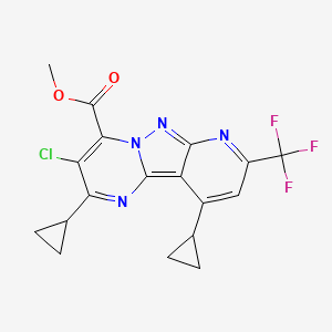 molecular formula C18H14ClF3N4O2 B4354129 methyl 5-chloro-4,13-dicyclopropyl-11-(trifluoromethyl)-3,7,8,10-tetrazatricyclo[7.4.0.02,7]trideca-1,3,5,8,10,12-hexaene-6-carboxylate 