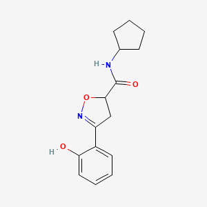 molecular formula C15H18N2O3 B4354290 N~5~-CYCLOPENTYL-3-(2-HYDROXYPHENYL)-4,5-DIHYDRO-5-ISOXAZOLECARBOXAMIDE 