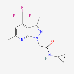molecular formula C14H15F3N4O B4354707 N-cyclopropyl-2-[3,6-dimethyl-4-(trifluoromethyl)-1H-pyrazolo[3,4-b]pyridin-1-yl]acetamide 