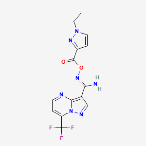 molecular formula C14H12F3N7O2 B4354966 N'-{[(1-ethyl-1H-pyrazol-3-yl)carbonyl]oxy}-7-(trifluoromethyl)pyrazolo[1,5-a]pyrimidine-3-carboximidamide 