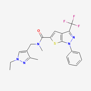 molecular formula C21H20F3N5OS B4355168 N-[(1-ethyl-3-methyl-1H-pyrazol-4-yl)methyl]-N-methyl-1-phenyl-3-(trifluoromethyl)-1H-thieno[2,3-c]pyrazole-5-carboxamide 
