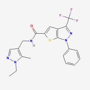 molecular formula C20H18F3N5OS B4355228 N-[(1-ethyl-5-methyl-1H-pyrazol-4-yl)methyl]-1-phenyl-3-(trifluoromethyl)-1H-thieno[2,3-c]pyrazole-5-carboxamide 