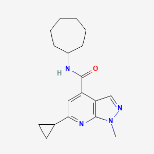 molecular formula C18H24N4O B4355288 N-cycloheptyl-6-cyclopropyl-1-methyl-1H-pyrazolo[3,4-b]pyridine-4-carboxamide 