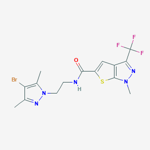 molecular formula C15H15BrF3N5OS B4355299 N-[2-(4-bromo-3,5-dimethyl-1H-pyrazol-1-yl)ethyl]-1-methyl-3-(trifluoromethyl)-1H-thieno[2,3-c]pyrazole-5-carboxamide 