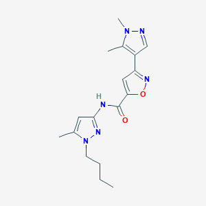 molecular formula C17H22N6O2 B4355523 N-(1-butyl-5-methyl-1H-pyrazol-3-yl)-3-(1,5-dimethyl-1H-pyrazol-4-yl)-5-isoxazolecarboxamide 