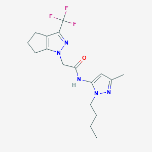 molecular formula C17H22F3N5O B4355534 N-(1-butyl-3-methyl-1H-pyrazol-5-yl)-2-[3-(trifluoromethyl)-5,6-dihydrocyclopenta[c]pyrazol-1(4H)-yl]acetamide 