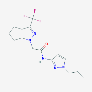 molecular formula C15H18F3N5O B4355545 N-(1-propyl-1H-pyrazol-3-yl)-2-[3-(trifluoromethyl)-5,6-dihydrocyclopenta[c]pyrazol-1(4H)-yl]acetamide 