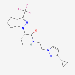 molecular formula C19H24F3N5O B4355550 N-[2-(3-cyclopropyl-1H-pyrazol-1-yl)ethyl]-2-[3-(trifluoromethyl)-5,6-dihydrocyclopenta[c]pyrazol-1(4H)-yl]butanamide 