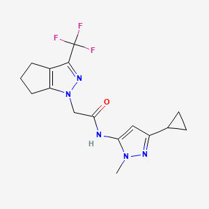 molecular formula C16H18F3N5O B4355579 N-(3-cyclopropyl-1-methyl-1H-pyrazol-5-yl)-2-[3-(trifluoromethyl)-5,6-dihydrocyclopenta[c]pyrazol-1(4H)-yl]acetamide 