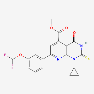 molecular formula C19H15F2N3O4S B4355743 Methyl 1-cyclopropyl-7-[3-(difluoromethoxy)phenyl]-4-oxo-2-sulfanyl-1,4-dihydropyrido[2,3-d]pyrimidine-5-carboxylate 