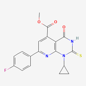 molecular formula C18H14FN3O3S B4355747 Methyl 1-cyclopropyl-7-(4-fluorophenyl)-4-oxo-2-sulfanyl-1,4-dihydropyrido[2,3-d]pyrimidine-5-carboxylate 